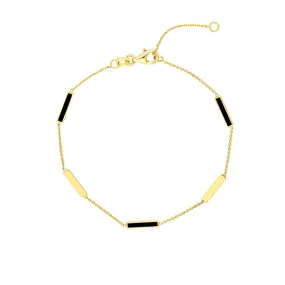 14K Gold Black Enamel Alternating Bar Bracelet