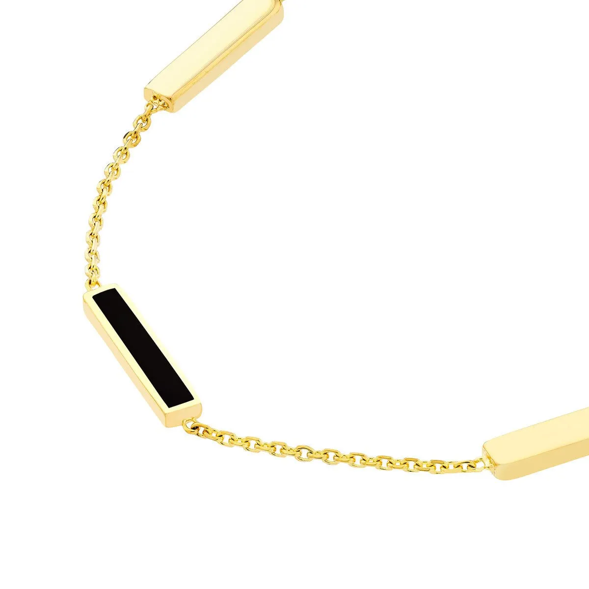 14K Gold Black Enamel Alternating Bar Bracelet