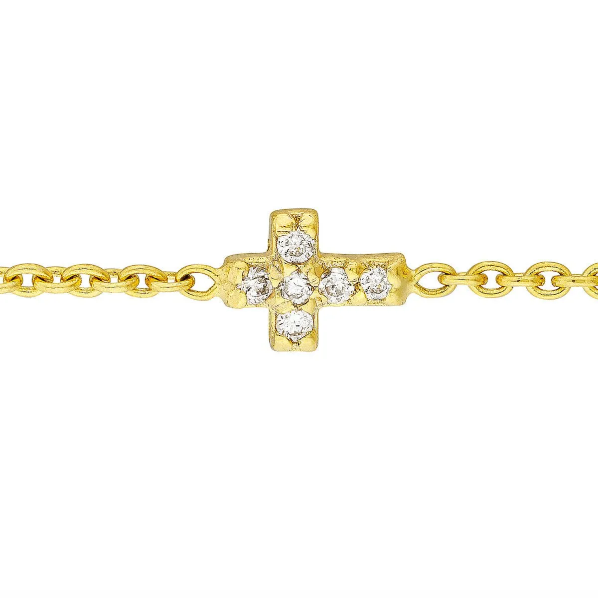 14K Gold Mini Diamond Cross Bolo Bracelet