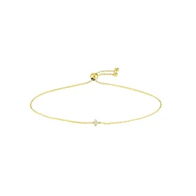 14K Gold Mini Diamond Cross Bolo Bracelet