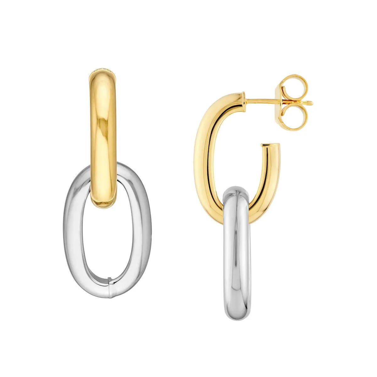 14K Two-Tone Gold Dangle Oval Hoop Earrings