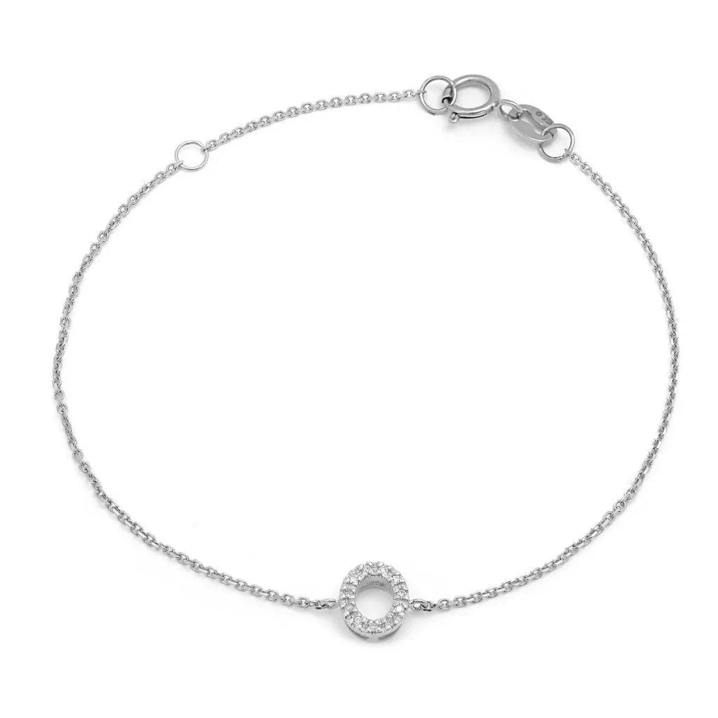 14K White Gold Diamond Initial "O" Bracelet