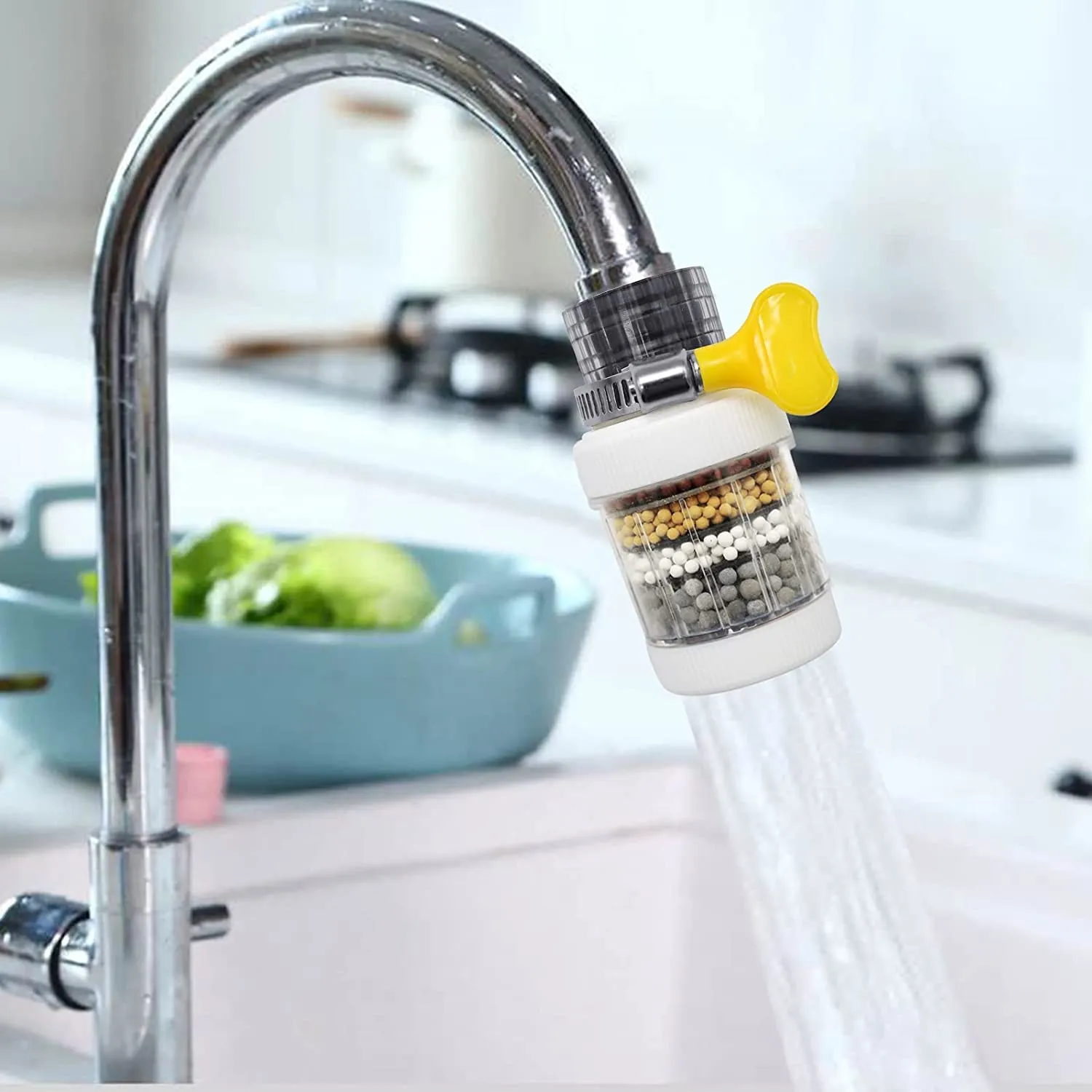 1521 Faucet Water Filter Tap Purifier for Kitchen Sink, Kitchen Tap Activated Carbon Filtration Clean Purifier 4 Layer Filter for Bathroom Home,