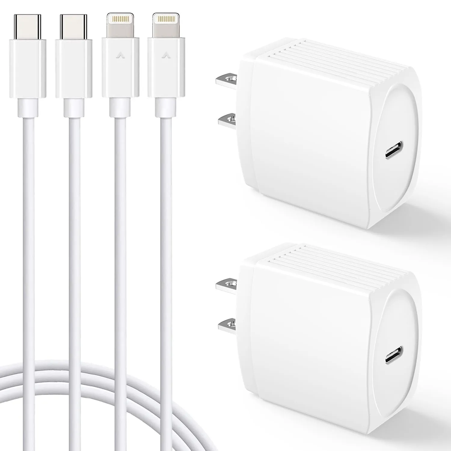 20W USB C Fast Charger 10 FT Compatible with iPhone 14 13 12 11 XS XR X 8 iPad, 2 Pack PD Wall Charger Block with 10FT Long Type C Lightning Cable (White)