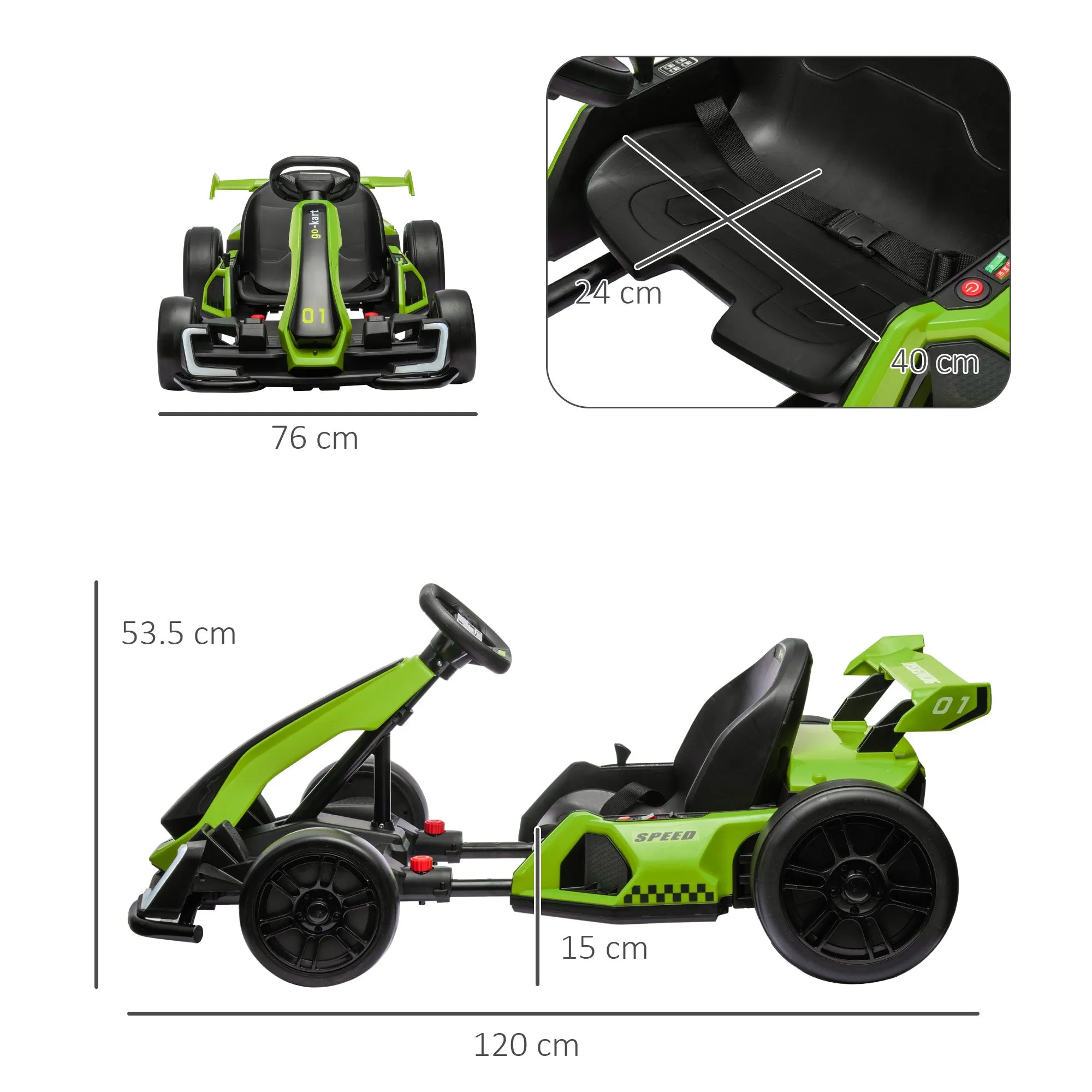 24V Electric Go Kart for Kids with Adjustable Seat, Green