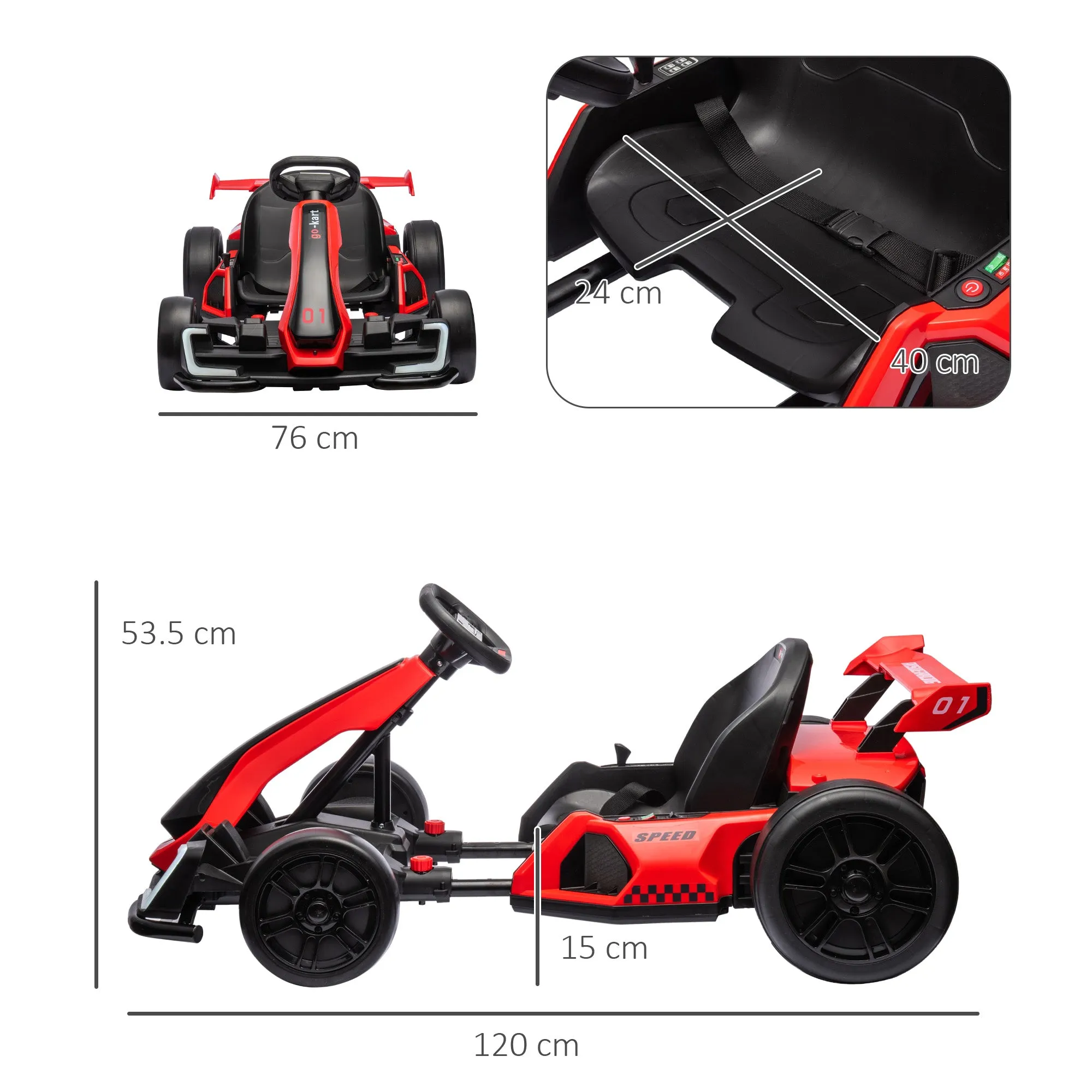 24V Electric Go Kart for Kids with Adjustable Seat, Red