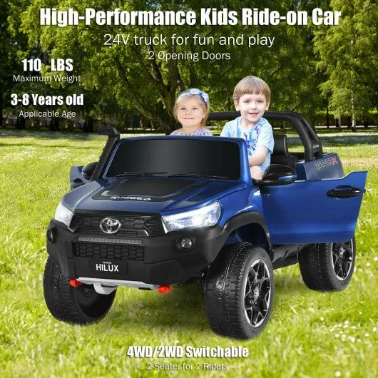 24V Licensed Toyota Hilux Ride On Truck Car 2-Seater 4WD with Remote Painted Blue