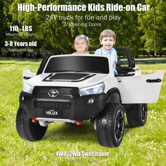 24V Licensed Toyota Hilux Ride On Truck Car 2-Seater 4WD with Remote White