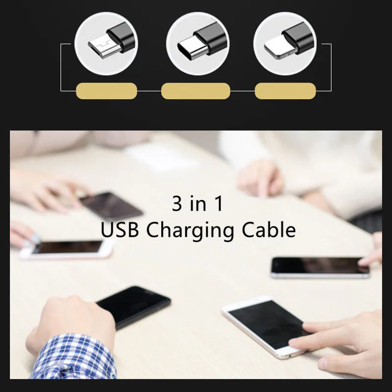 3-in-1 Multi Fast Universal USB Charging Cable Compatible for Type C/ iPhone IOS/ Android