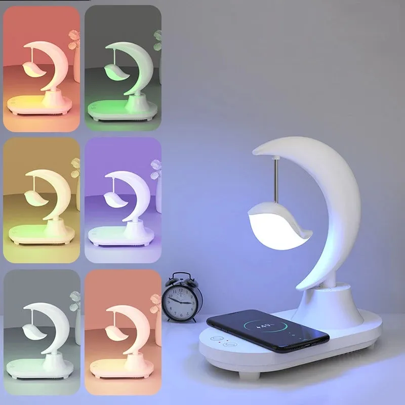 3 in1 Wireless Charger 5W Desk Lamp Wireless Speaker USB Dimmable 18650 battery Powered Star/Bird Romantic Colorful Night Light