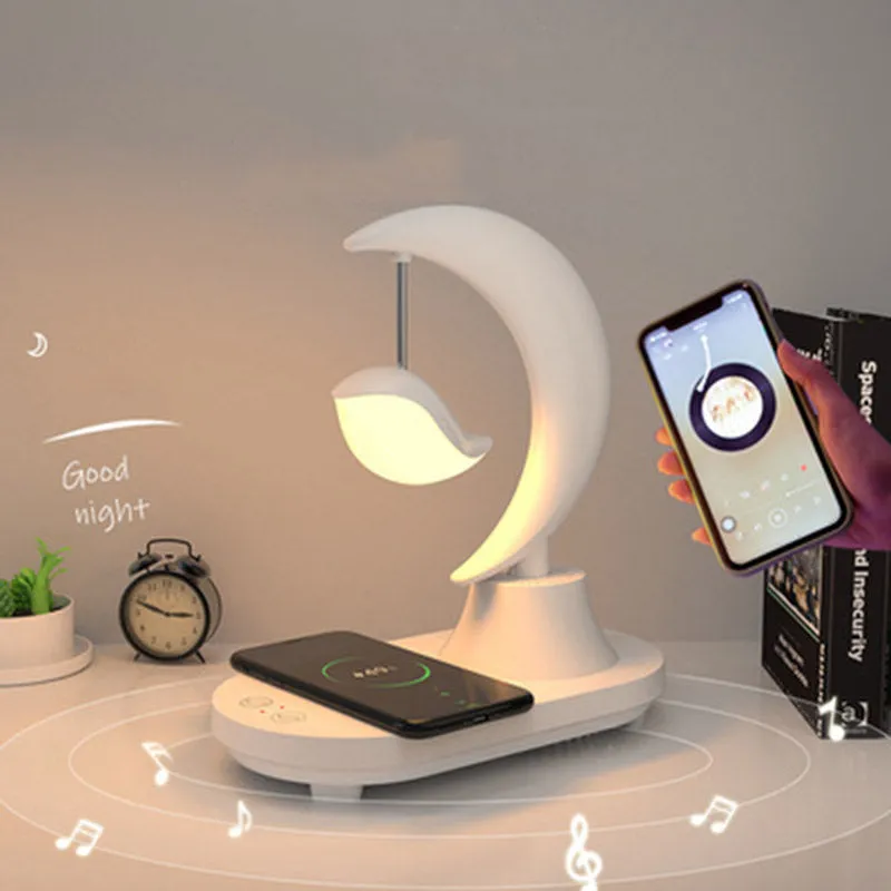 3 in1 Wireless Charger 5W Desk Lamp Wireless Speaker USB Dimmable 18650 battery Powered Star/Bird Romantic Colorful Night Light