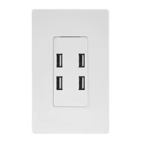 4.8 Amp Ultra High Speed 4-Port USB Wall Outlet, White