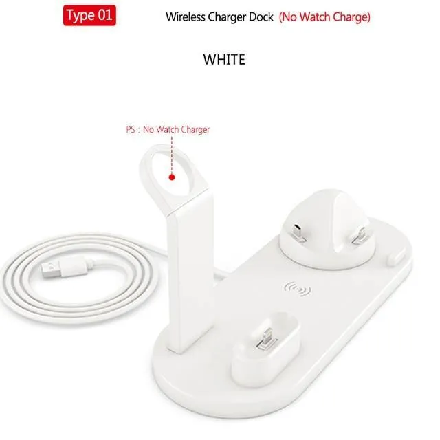 6 in 1 Wireless Charger Dock Station for iPhone/Android/Type-C USB Phones 10W Qi Fast Charging For Apple Watch AirPods Pro