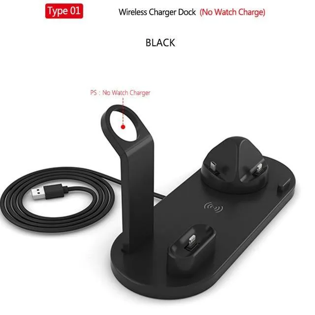 6 in 1 Wireless Charger Dock Station for iPhone/Android/Type-C USB Phones 10W Qi Fast Charging For Apple Watch AirPods Pro