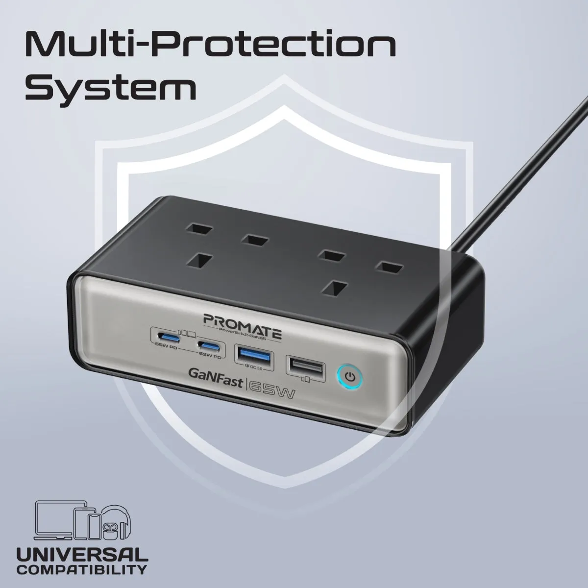 65W Power Delivery GaNFast™ Charging Station with 3250W Dual AC Socket