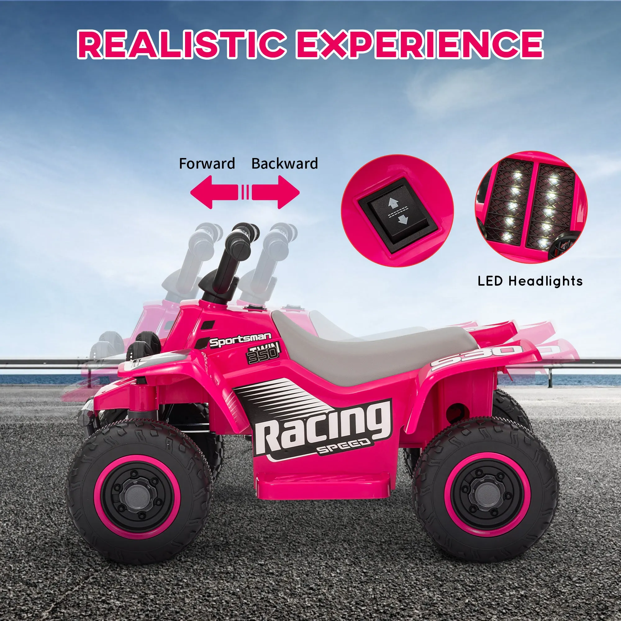 6V Electric Quad Bike for Kids w/ Forward Backward - Pink