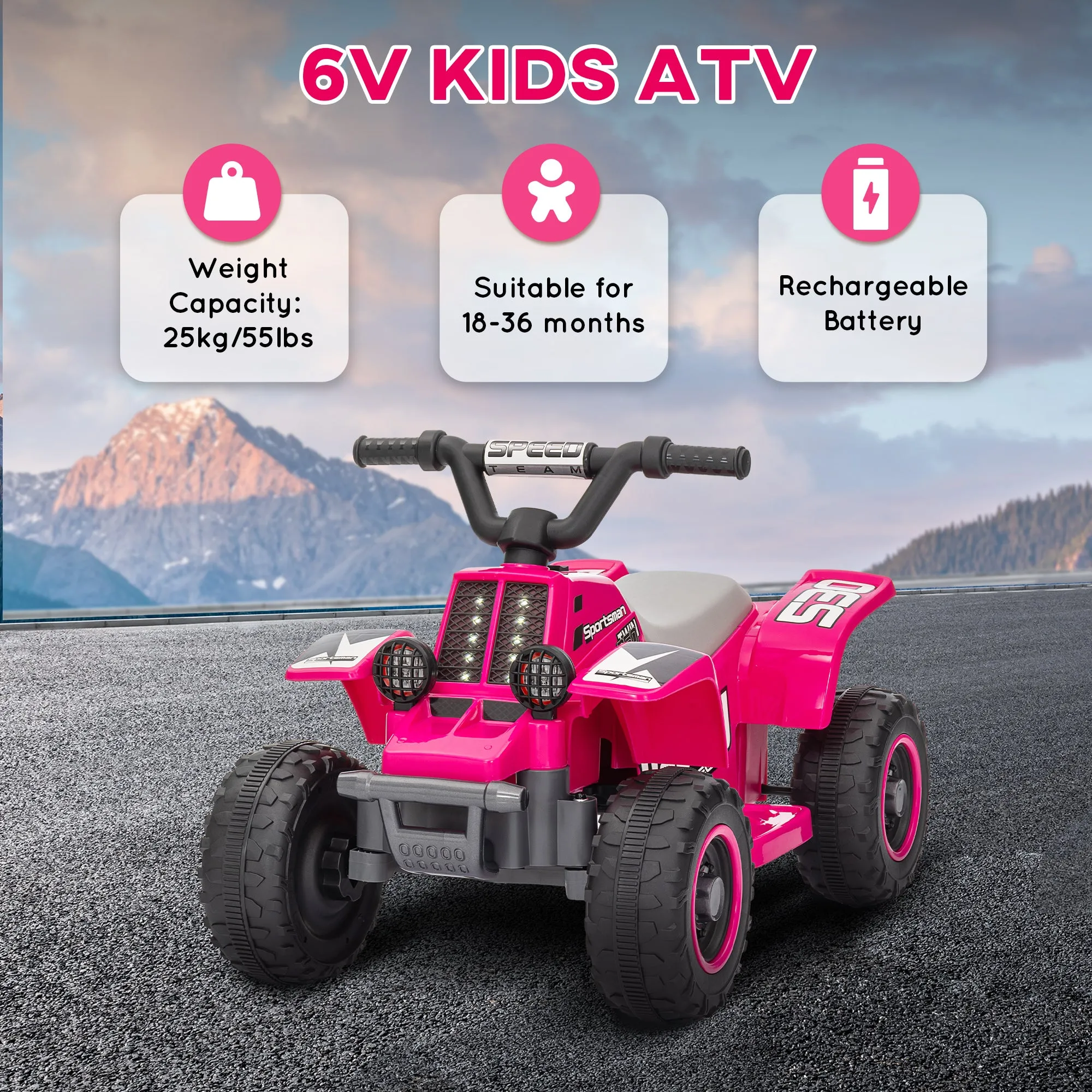 6V Electric Quad Bike for Kids w/ Forward Backward - Pink