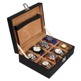 8 Slots Elegant Watch Organizer Box With Plain PU Leather Finish