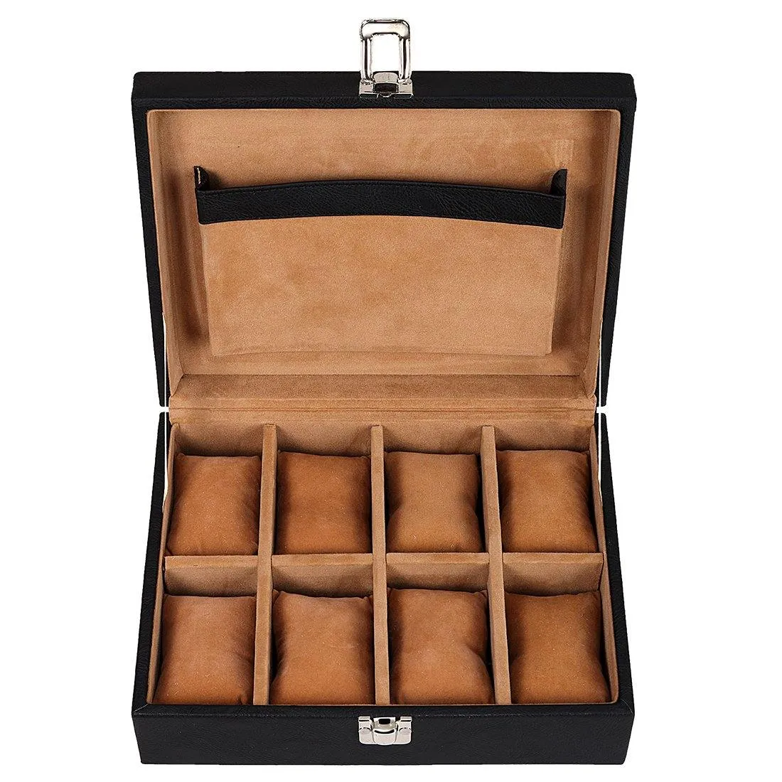 8 Slots Elegant Watch Organizer Box With Plain PU Leather Finish