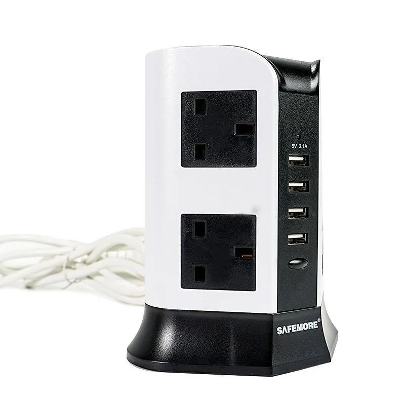 8 Way/12 Way Outlet Sockets with 4 USB 2.1A Charging Ports Tower USB Power Socket