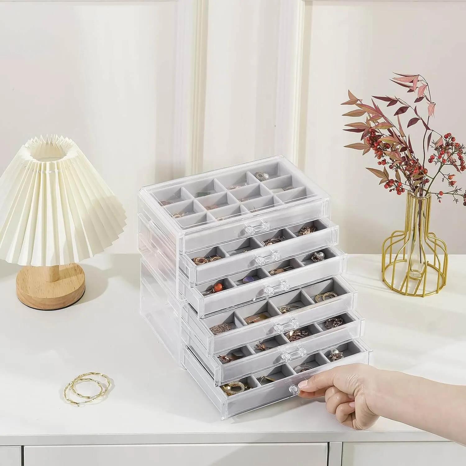 Acrylic Earring Organizer with Adjustable Velvet Trays | ProCase