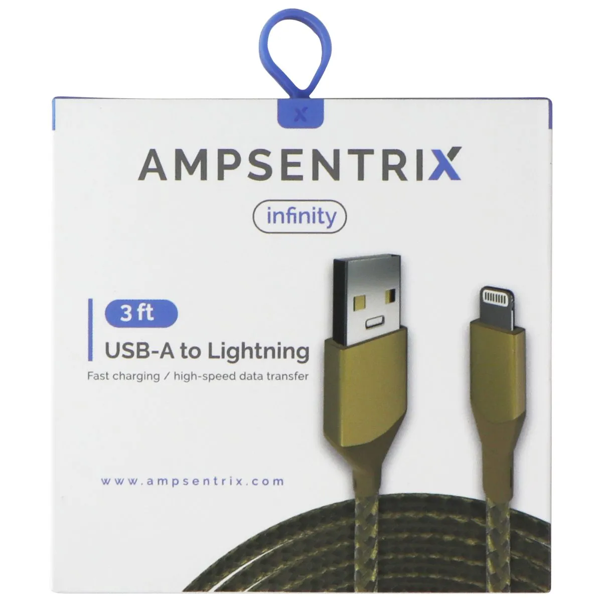 AmpSentrix Infinity (3-FT) USB-A to Lightning 8-pin Charge Cable - Gold