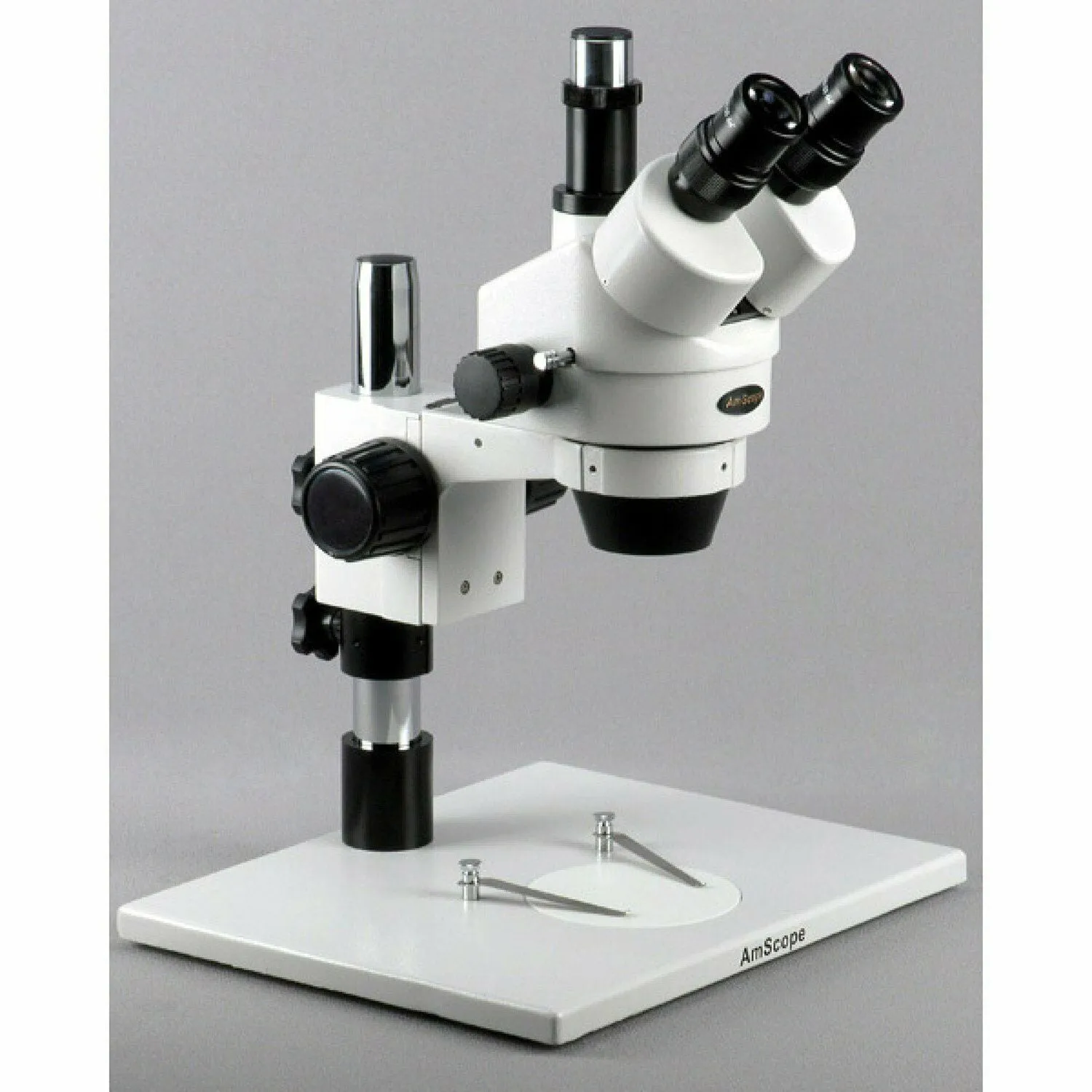 AmScope SM-1 Series Stereo Trinocular Inspection Microscope 7X-45X Magnification on XL Stand With 4-way Lights