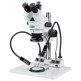 AmScope SM-1 Series Stereo Trinocular Inspection Microscope 7X-45X Magnification on XL Stand With 4-way Lights