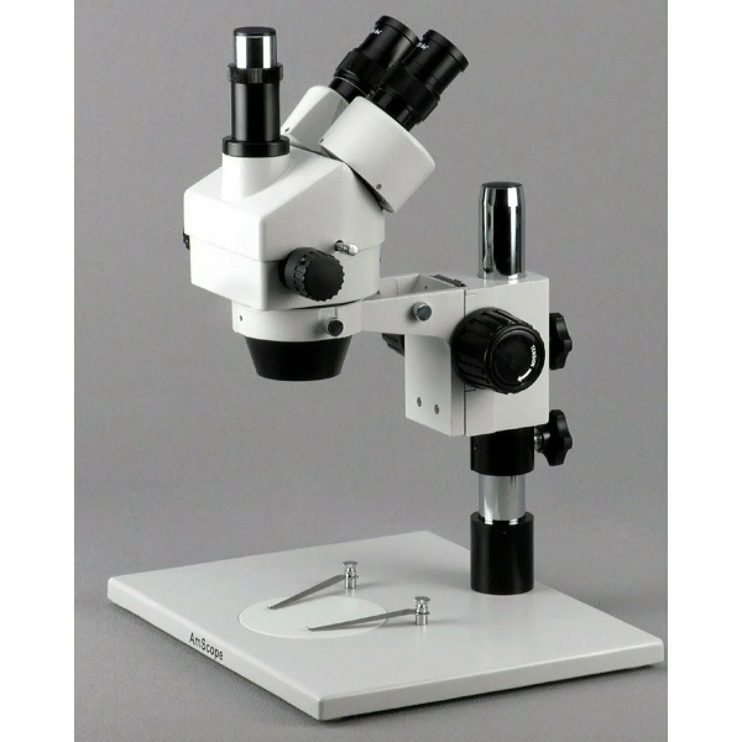 AmScope SM-1 Series Stereo Trinocular Inspection Microscope 7X-45X Magnification on XL Stand With 4-way Lights