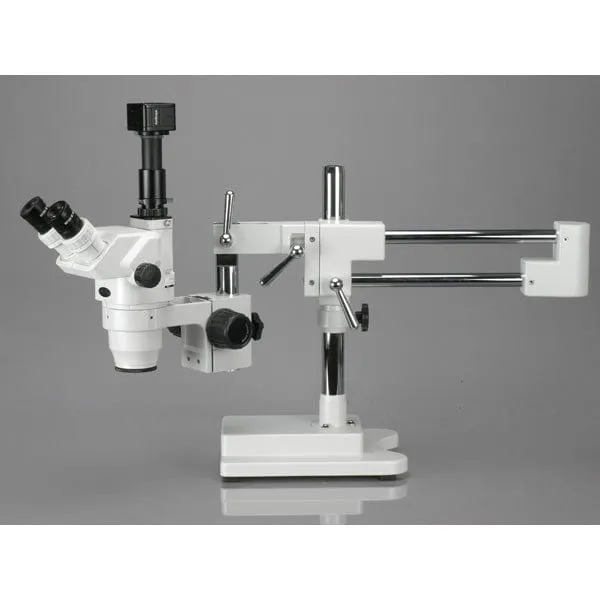 AmScope ZM-4 Series Professional Extreme Widefield Trinocular Stereo Microscope 6.7X-45X Magnification on 3D Boom Stand