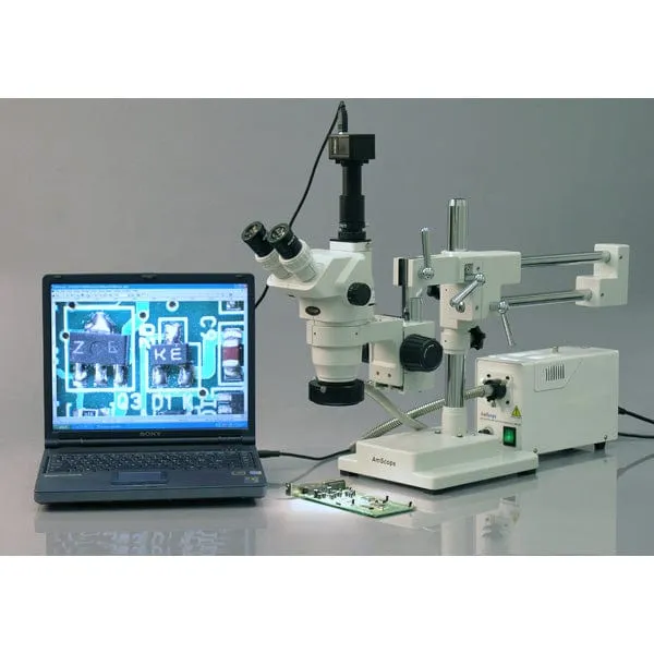 AmScope ZM-4 Series Professional Extreme Widefield Trinocular Stereo Microscope 6.7X-45X Magnification on 3D Boom Stand