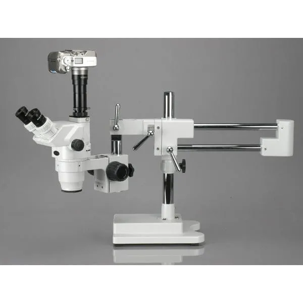 AmScope ZM-4 Series Professional Extreme Widefield Trinocular Stereo Microscope 6.7X-45X Magnification on 3D Boom Stand