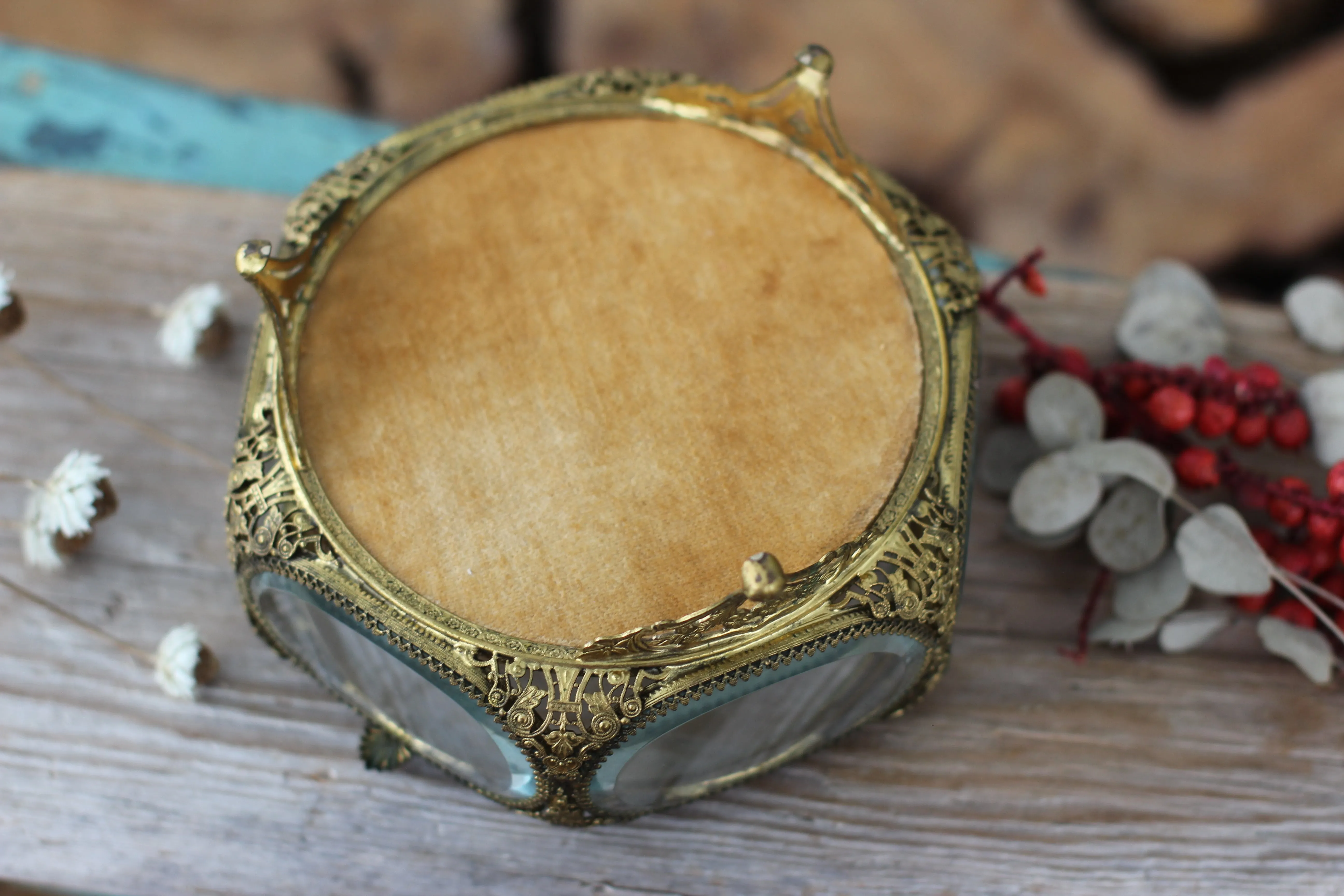 Antique Filigree Bronze Jewelry Box