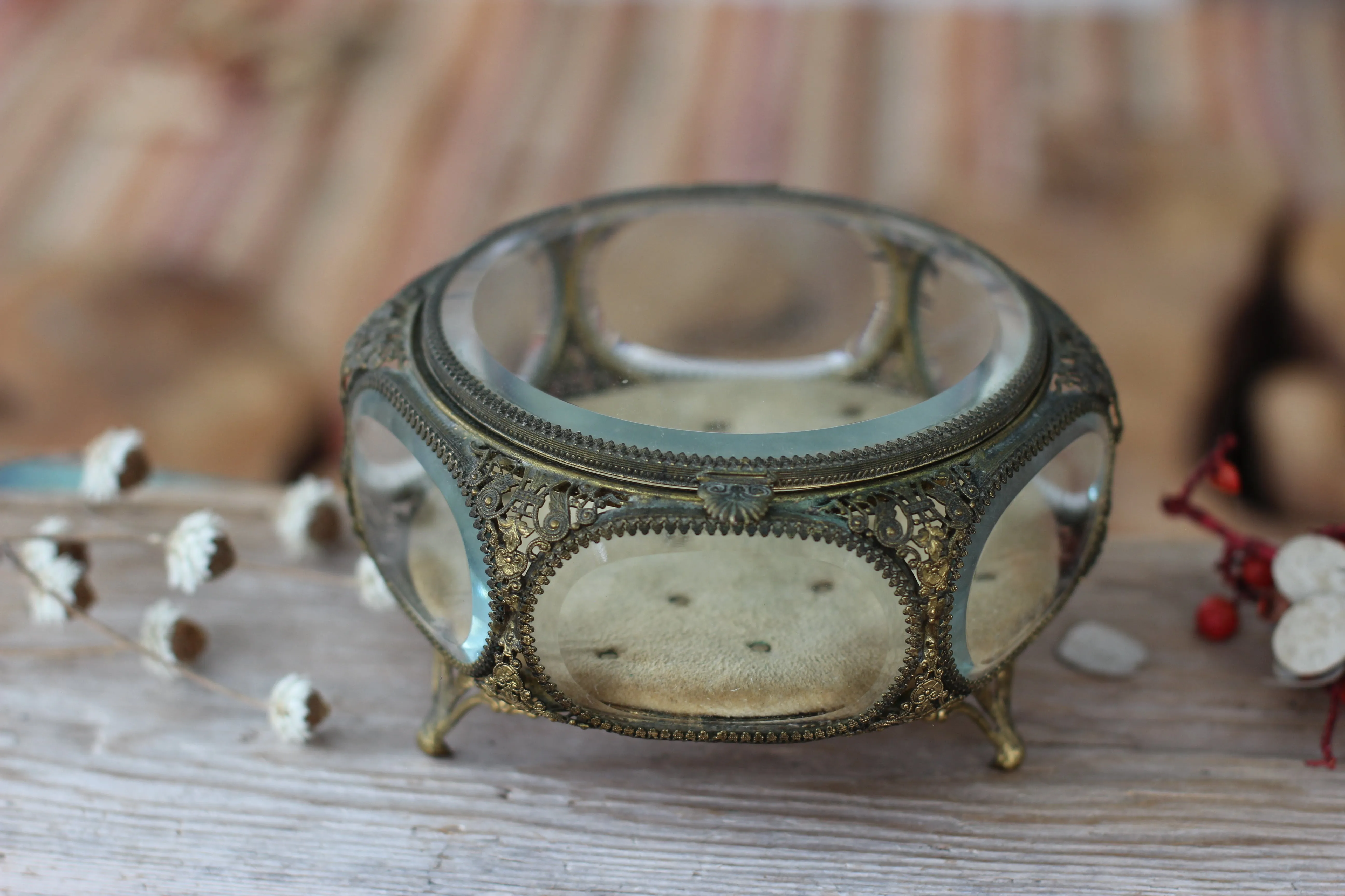 Antique Filigree Bronze Jewelry Box