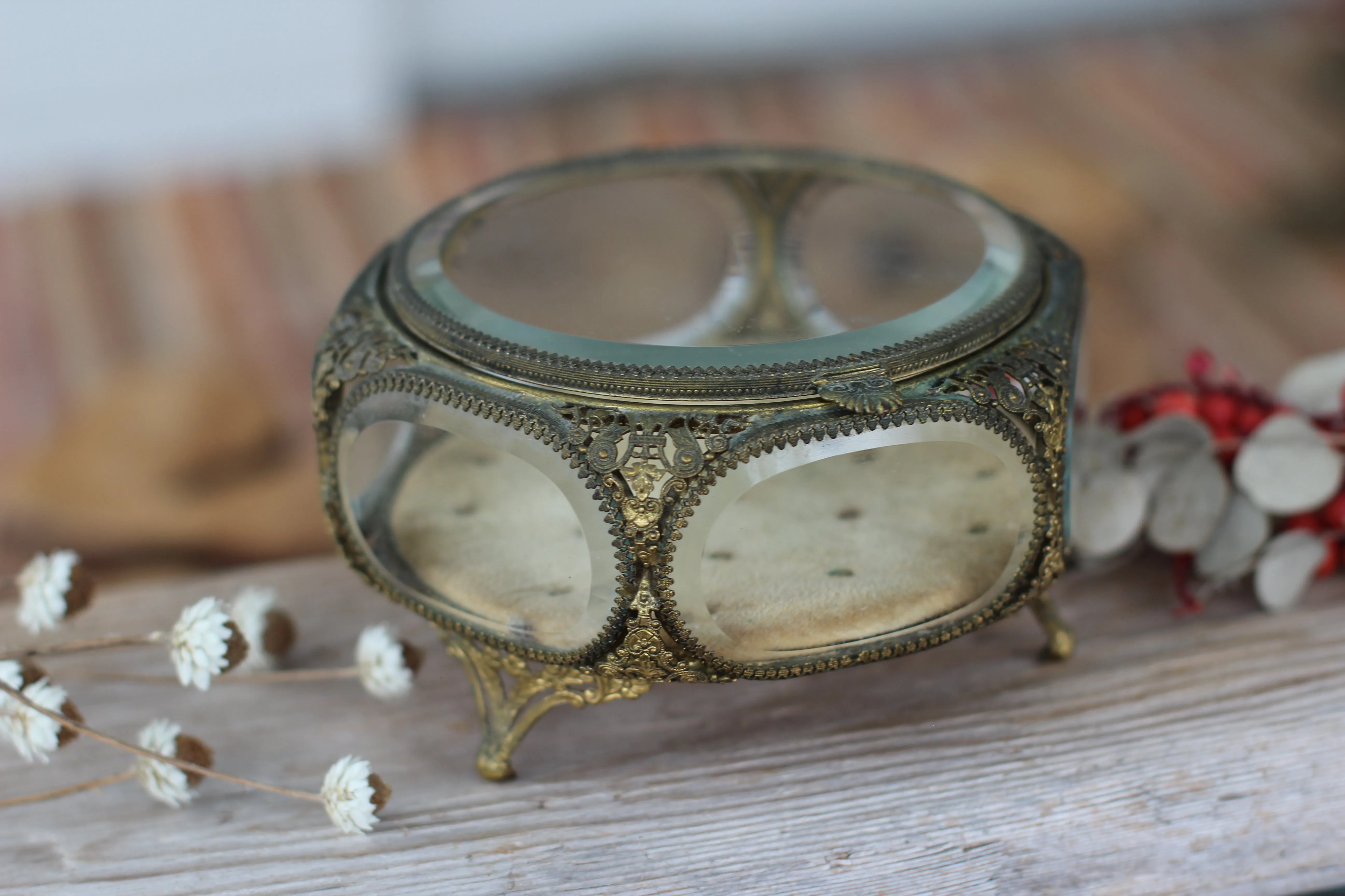 Antique Filigree Bronze Jewelry Box