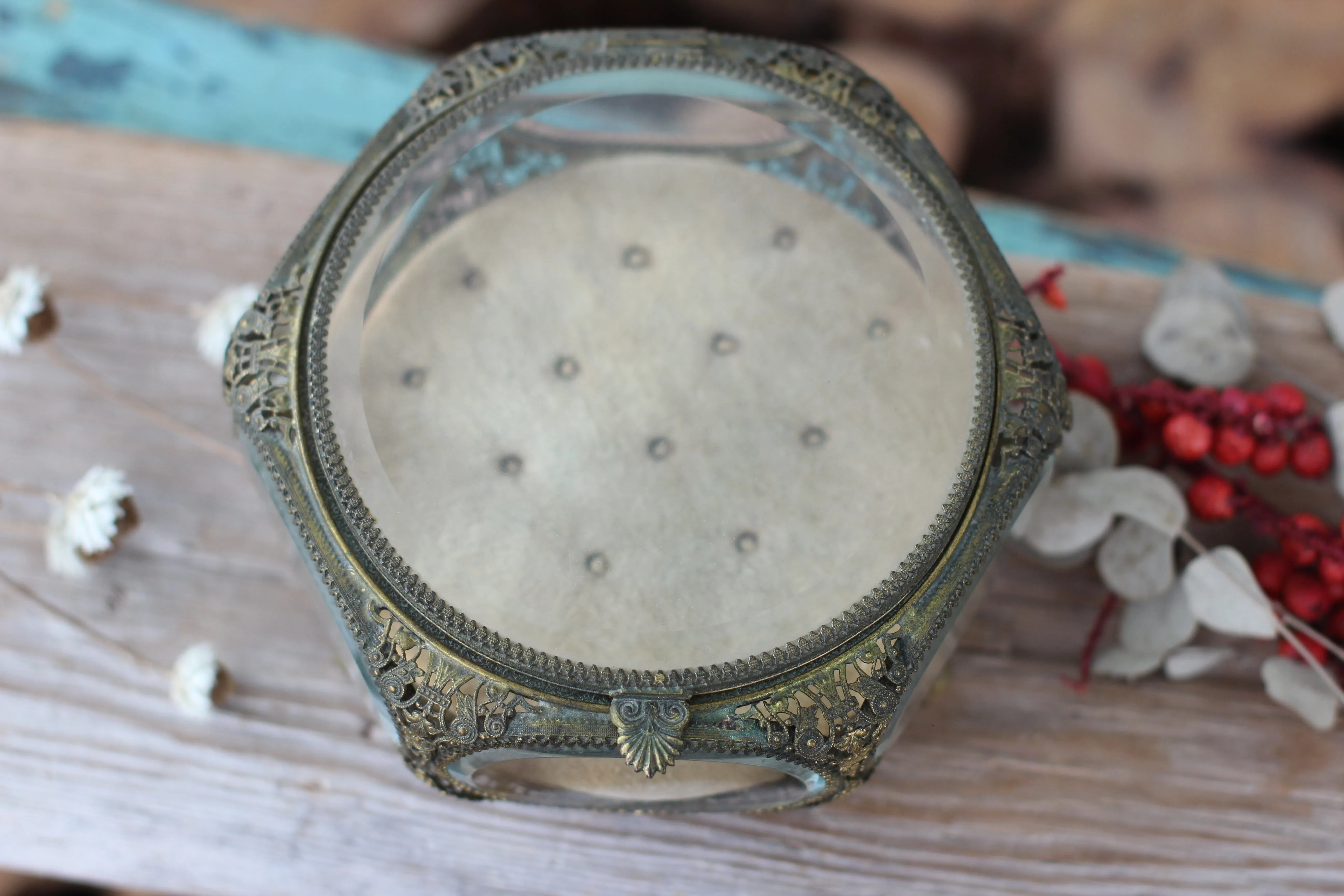 Antique Filigree Bronze Jewelry Box