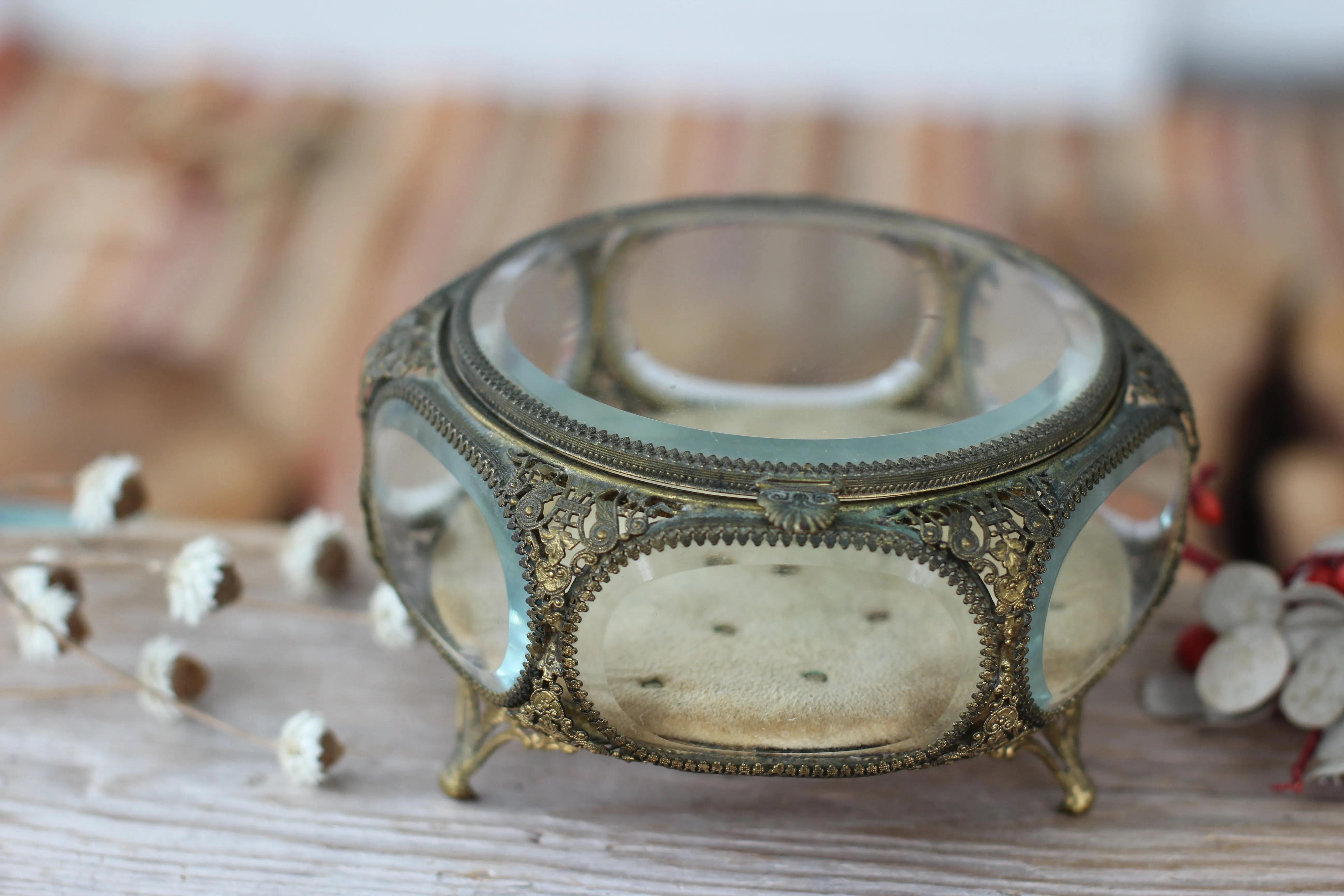 Antique Filigree Bronze Jewelry Box