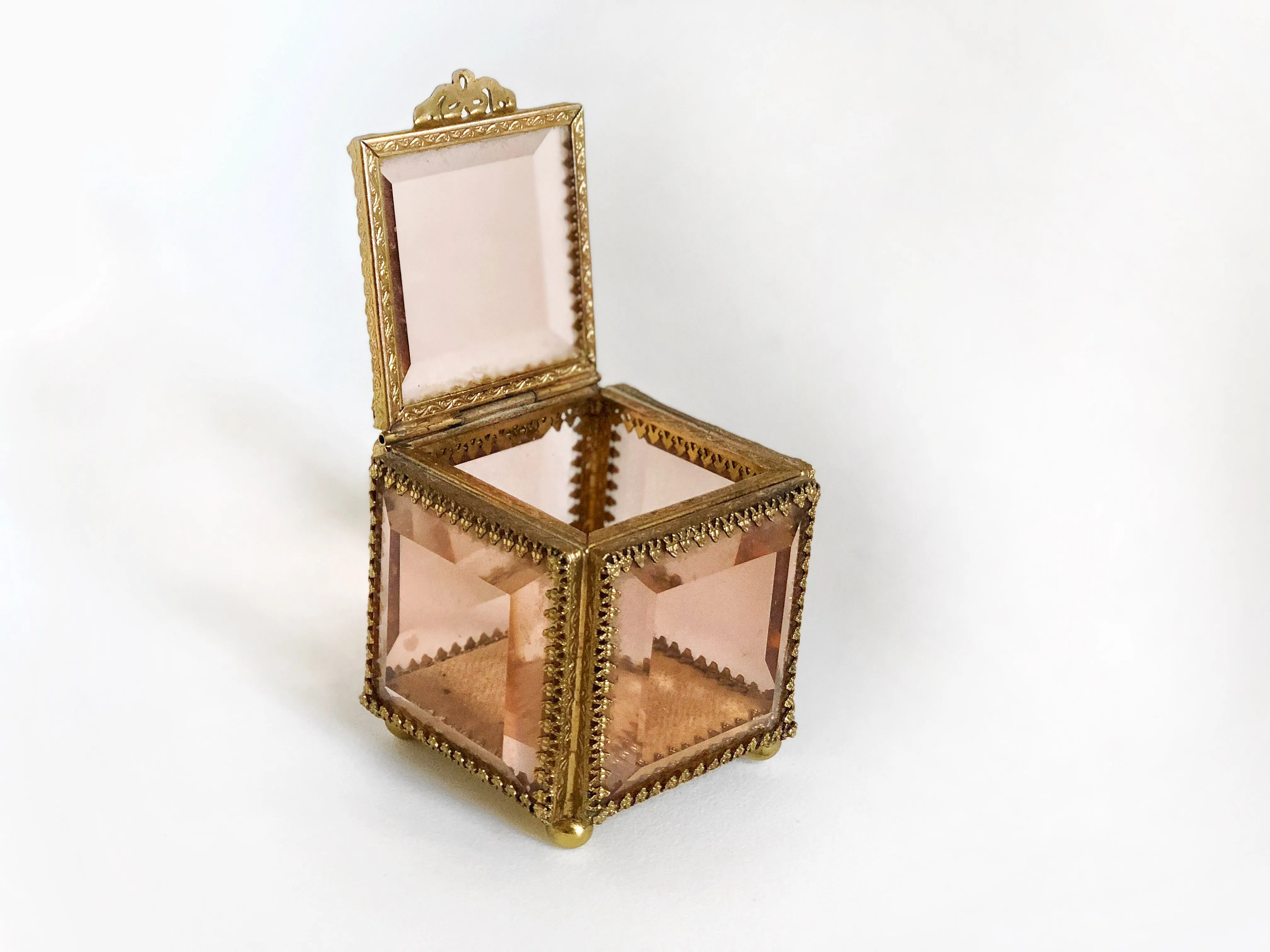 Antique French Victorian Amber Glass Jewelry Box