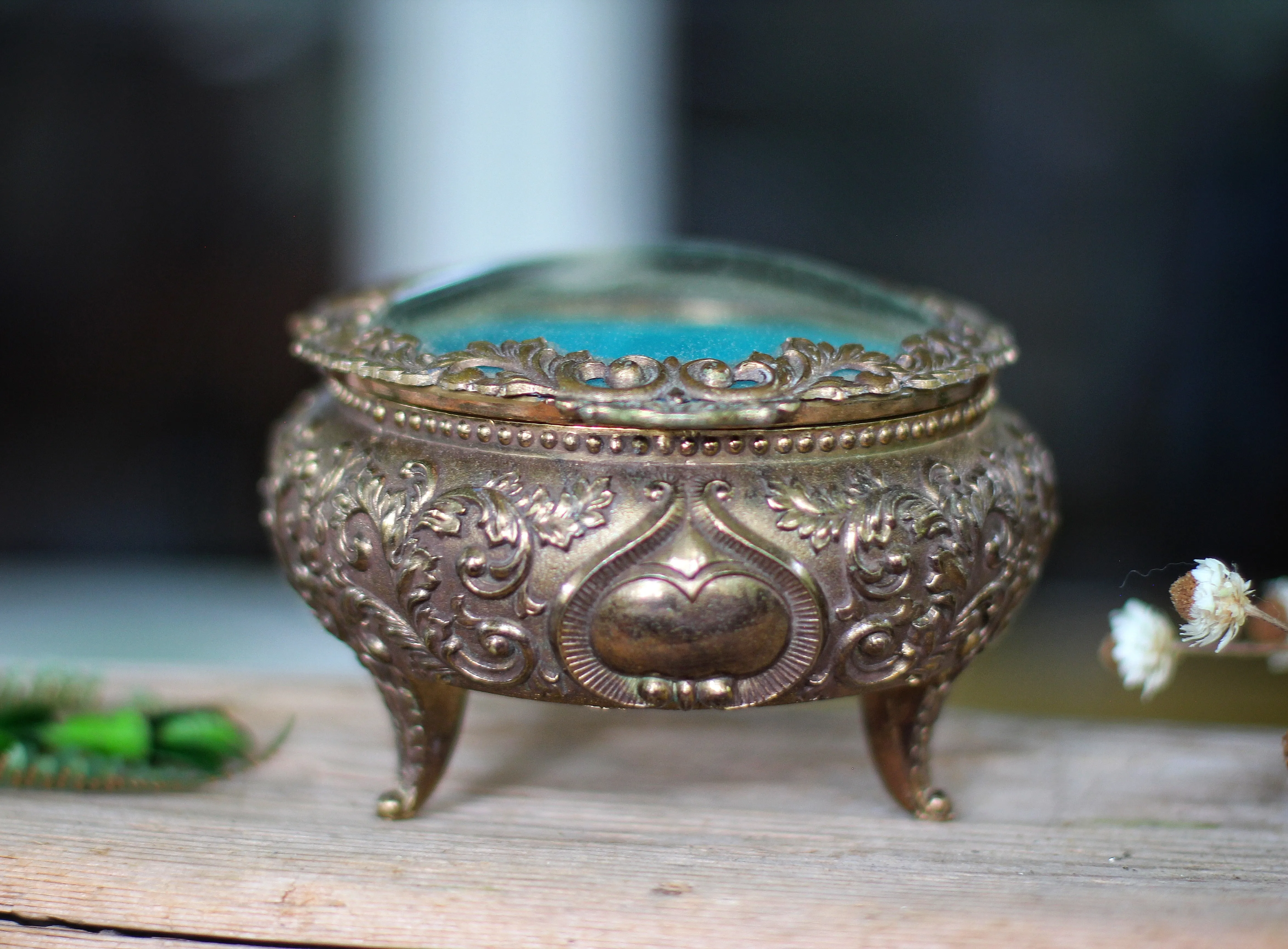 Antique Gold Gilt Jewelry Box