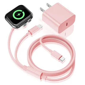 Apple Watch Charger,Upgraded 2-in-1 USB C Fast iWatch Charger [Apple MFi Certified] 6FT Magnetic Charging Cable with 15W Wall Charger Block for Apple Watch Series SE/8/7/6/5/4/3/2/1 & iPhone 14(Pink)