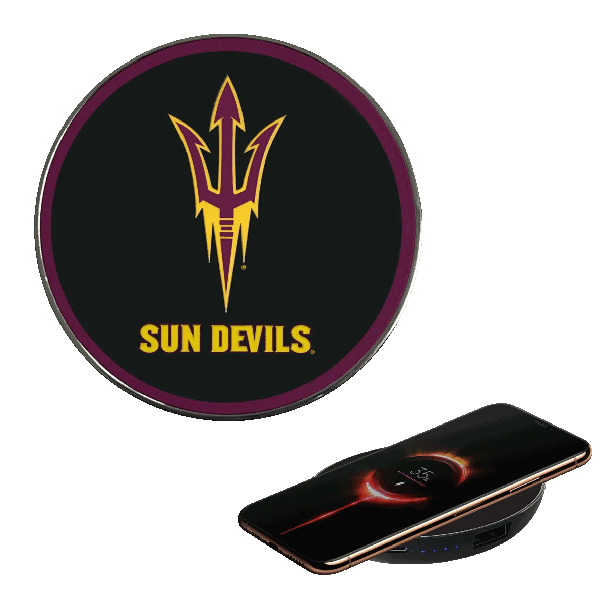 Arizona State University Qi Wireless Charger With Illuminated Sun Devils Logo & Built-In Power bank