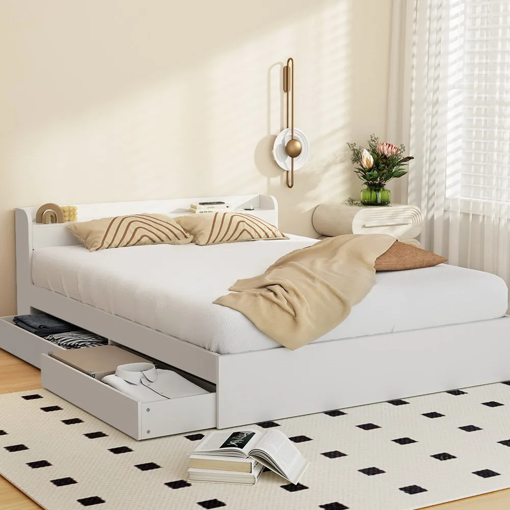 Aura Double Bed Frame With 2 Storage Drawers White