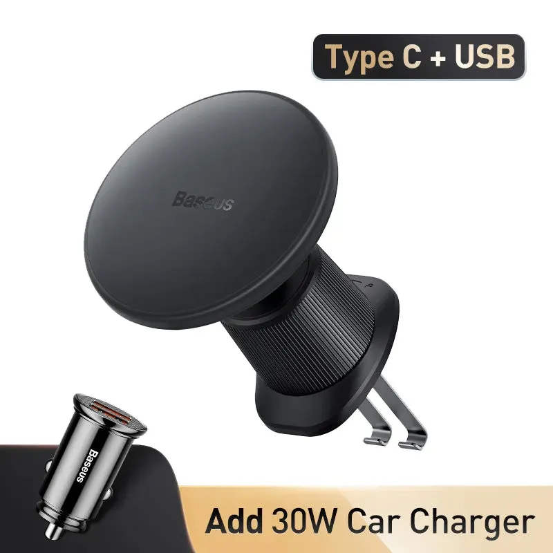 Baseus Magnetic Wireless Charger Car Phone Holder 15W Fast Charging Car Charger Holder For iPhone 14 13 12 Pro Max Light Effect