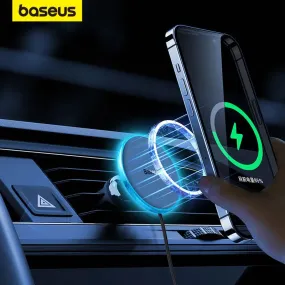 Baseus Magnetic Wireless Charger Car Phone Holder 15W Fast Charging Car Charger Holder For iPhone 14 13 12 Pro Max Light Effect