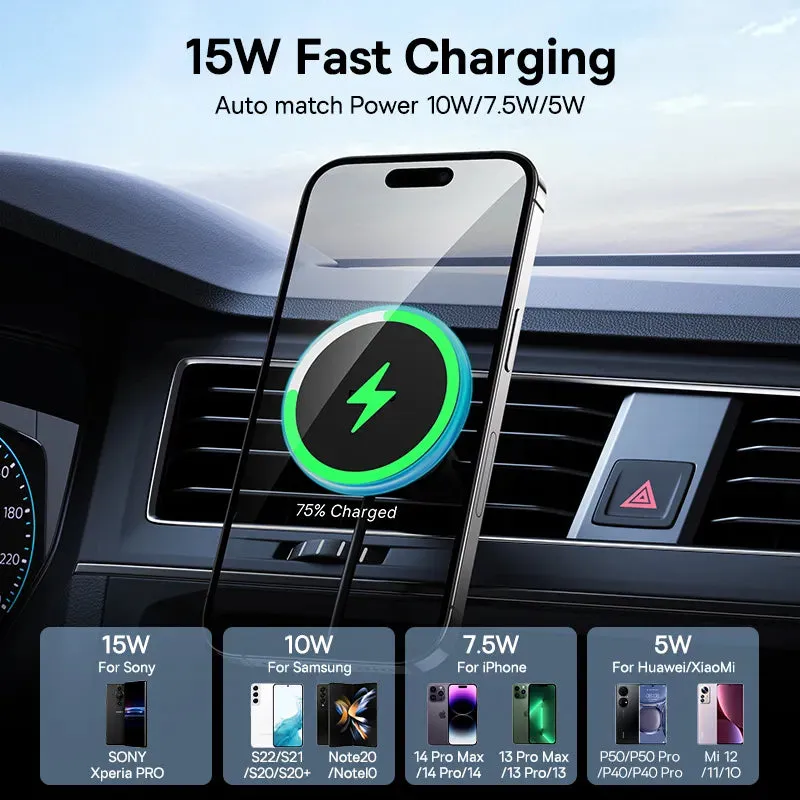 Baseus Magnetic Wireless Charger Car Phone Holder 15W Fast Charging Car Charger Holder For iPhone 14 13 12 Pro Max Light Effect