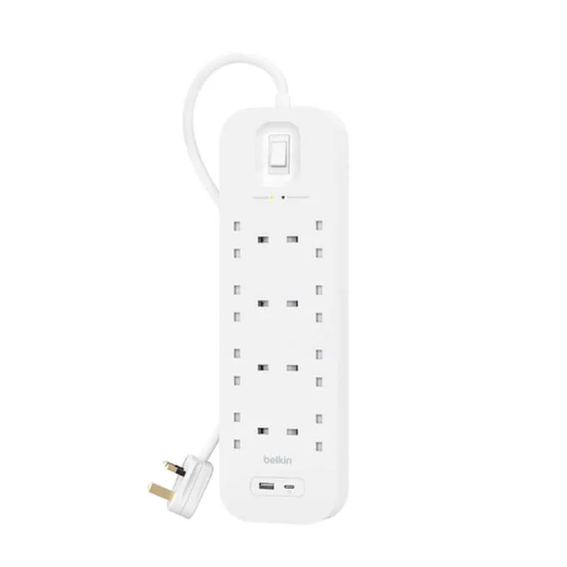 Belkin 8Way 2M Surge Protection Strip with USB A   C