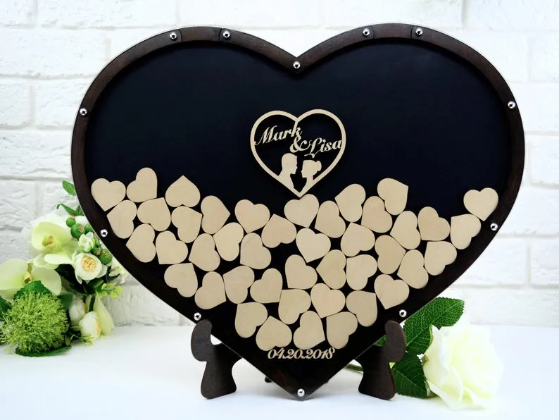 Black Acrylic Wedding Wish Drop Heart Frame-Guest Book Alternative