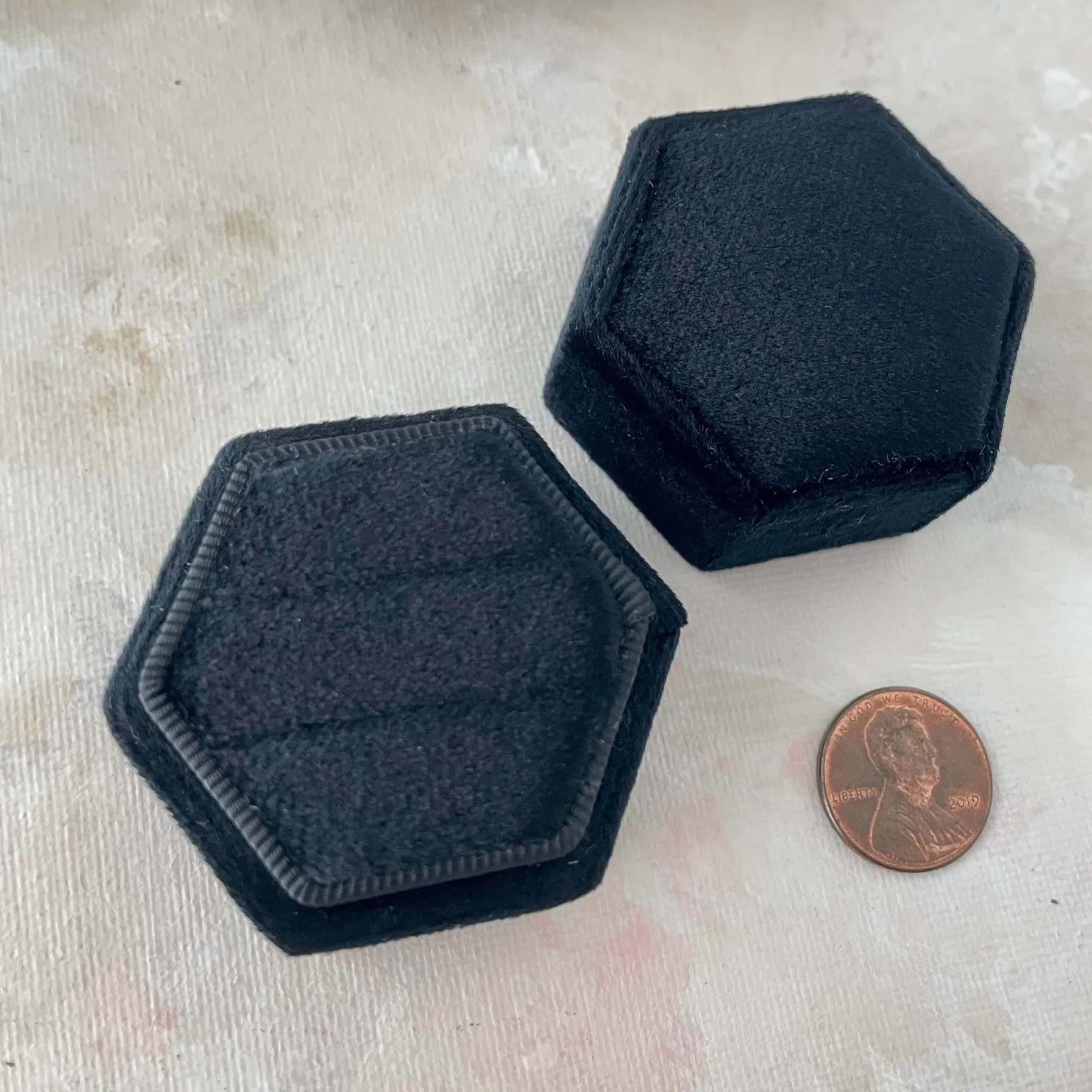 Black Hexagon Velvet Ring Box