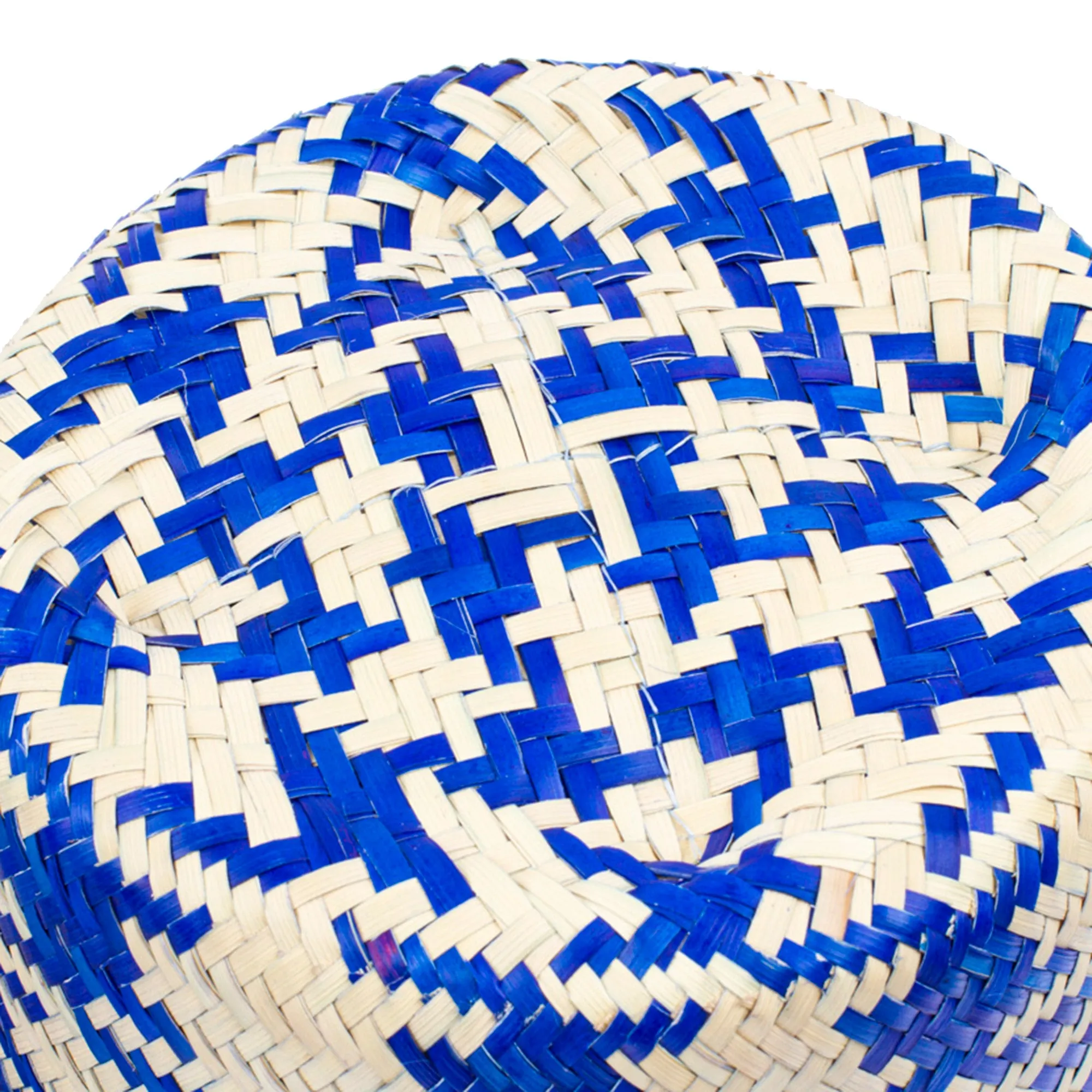 Blue Basket with Lid Hand-Woven from Palm Fiber in Mexico - Rooster in Blue | NOVICA