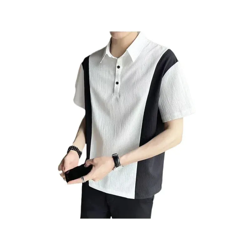 Bonsir Fashionable Hong Kong Style Casual Men's Polo Shirt Short Sleeves Trendy Brand New Summer Neutral Black For All Seasons